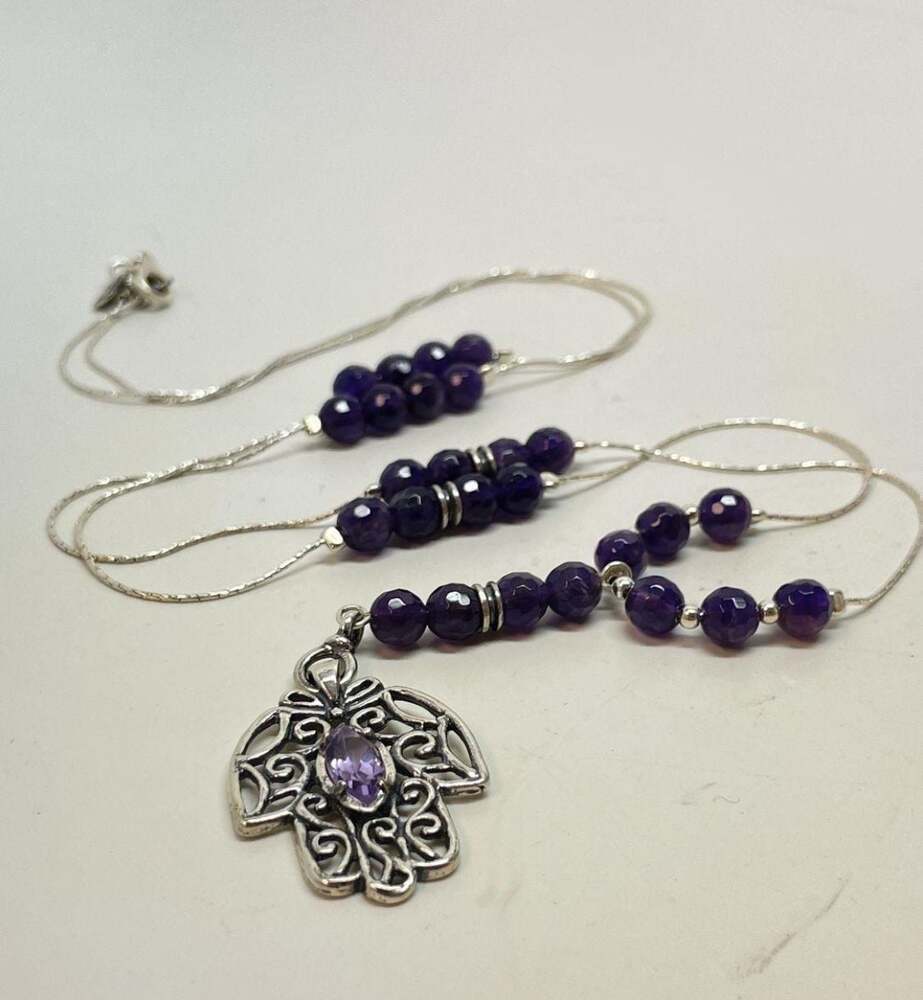 EUC Shablool Didae Sterling Silver Purple Faceted Large Amethyst Beaded Necklace